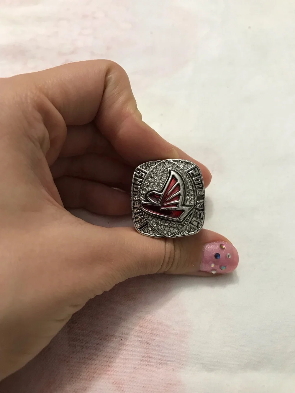 Atlanta Falcons 2016 NFC Championship Silver Tone Red Enamel Ring